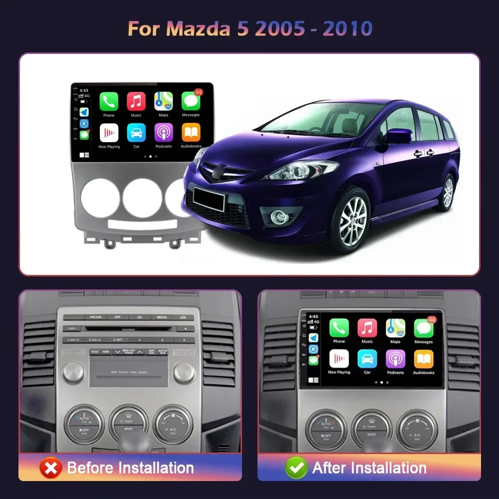 Car Radio Multimedia Navigation 4G GPS Android 14 Head Unit For Mazda 5 2005-2010 Wireless Carplay Stereo Screen Wifi 2DIN