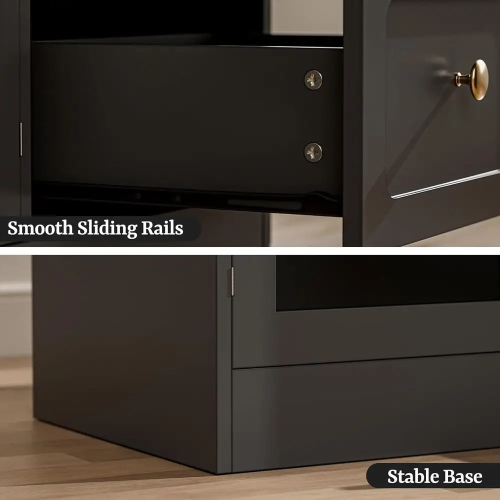 مكتب فني أظافر حديث على شكل حرف L مع مساحة تخزين، محطة عمل لصالونات التجميل باللون الأسود