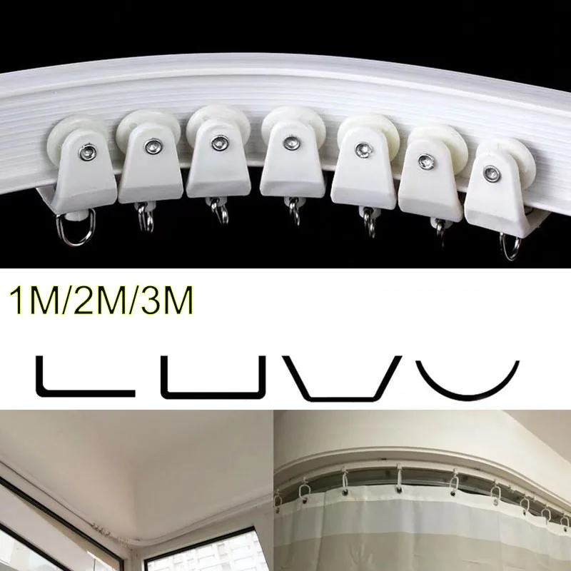 1M 2M 3M Curtain Track Rail Straight Flexible Ceiling top side Mounted wall Windows Balcony Plastic Bendable Home Accessories F1