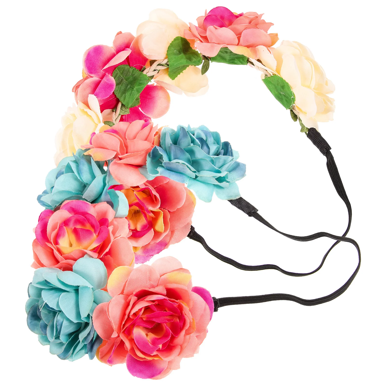 

2Pcs Imitation Rose Flower Headband Colorful Adjustable Elastic Bridal Bridesmaids Floral Hair Band Festival Wedding Headdress