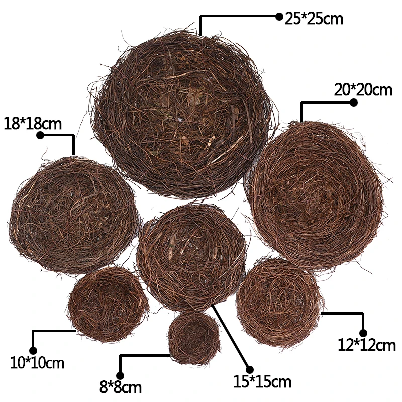 Nid d\'oiseau rond en rotin de 8 à 25cm, décoration de pâques, œufs de lapin, nid de vigne artificielle pour décoration de jardin de maison,