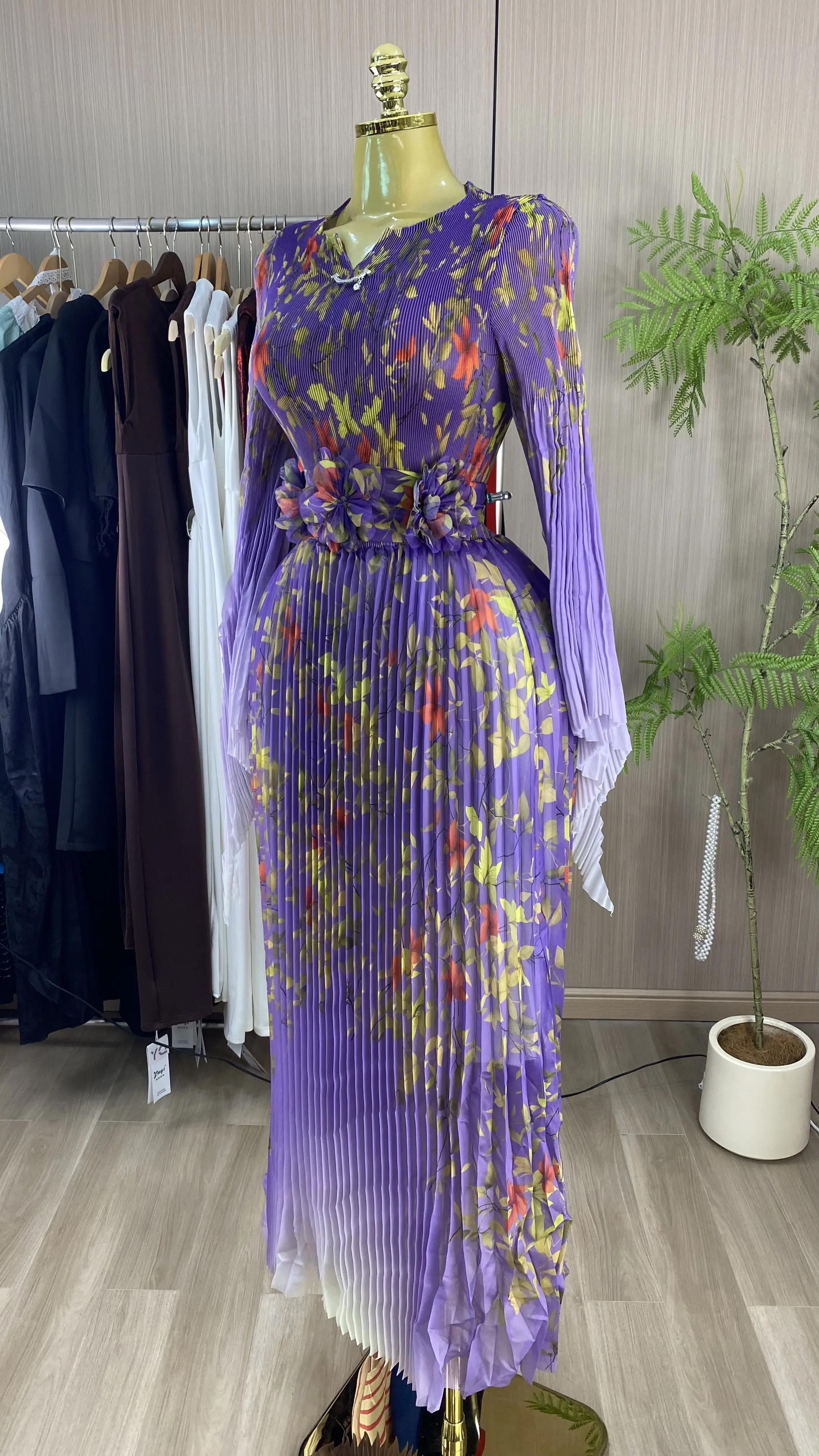 European, American, and African cross-border luxury plus-size fashion pleated bell sleeve elegant women's dress-GZXX891