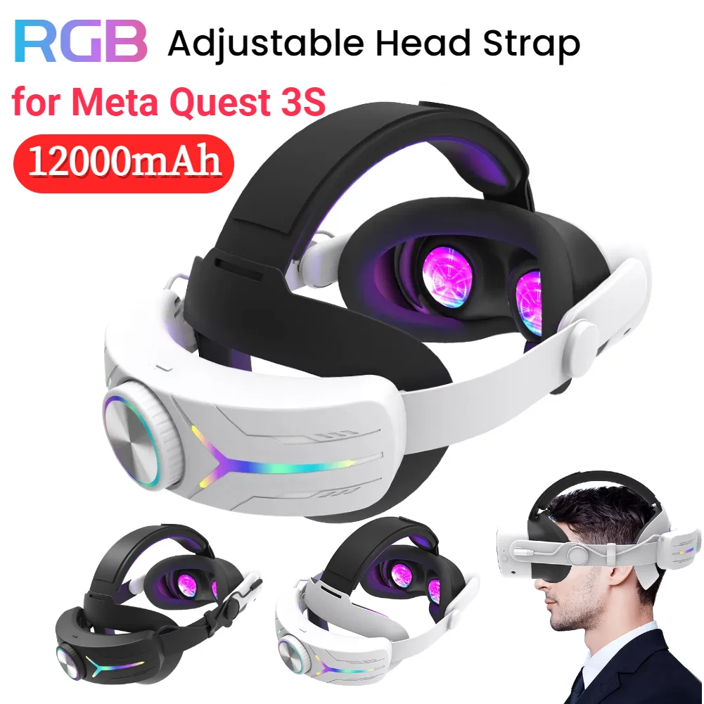 Adjustable RGB Head Strap 12000mAh Battery Comfort Head Strap VR Accessorie Strap Alternative Strap for Meta Quest 3S VR Headset