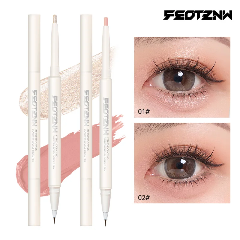Feotznw Three-dimensional double-headed pen, three-dimensional brightening, no smudging, Use both the lips and the eyes