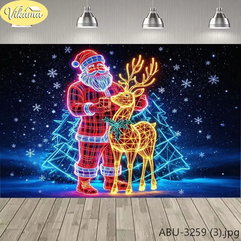 VIKAMA White Barn Door Christmas Tapestry Snow Scenery Wreath Background Cloth Living Room Party Wall Room Decoration