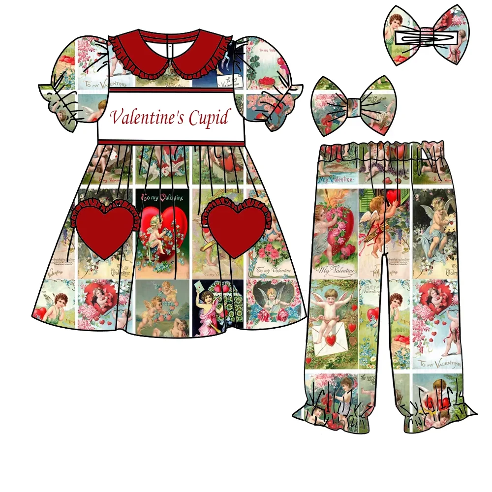 Boutique Kids Valentine's Day Smock Print Pjs Toddler Strawberry Girl Clothing Set Cartoon Catton Boy Set