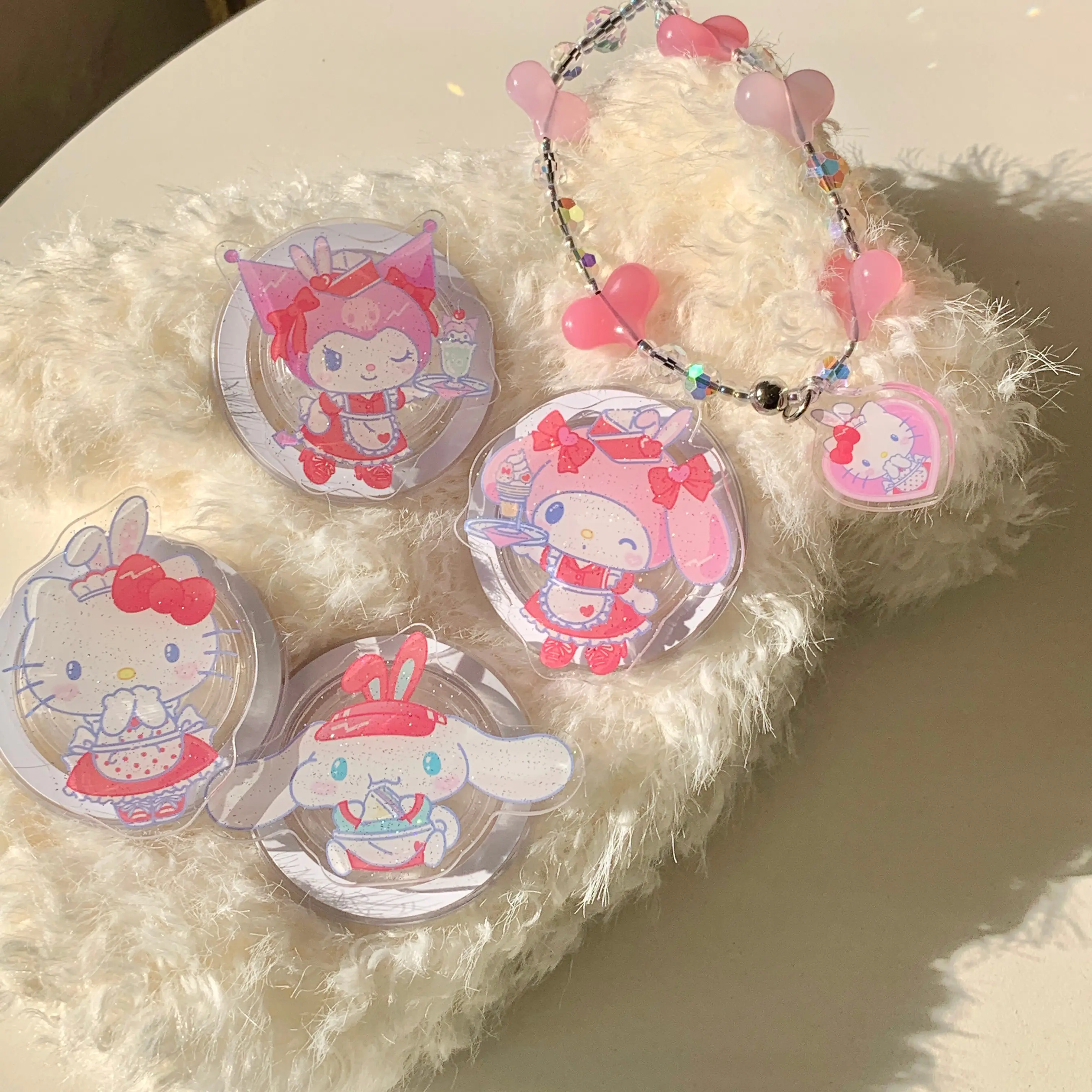 

Pink Apron Design With Kuromi&Cinnamon&HelloKitty&MyMelodyMagnetic Phone Stand For Samsung&IPhone&Magnetic Mobile Phone Case