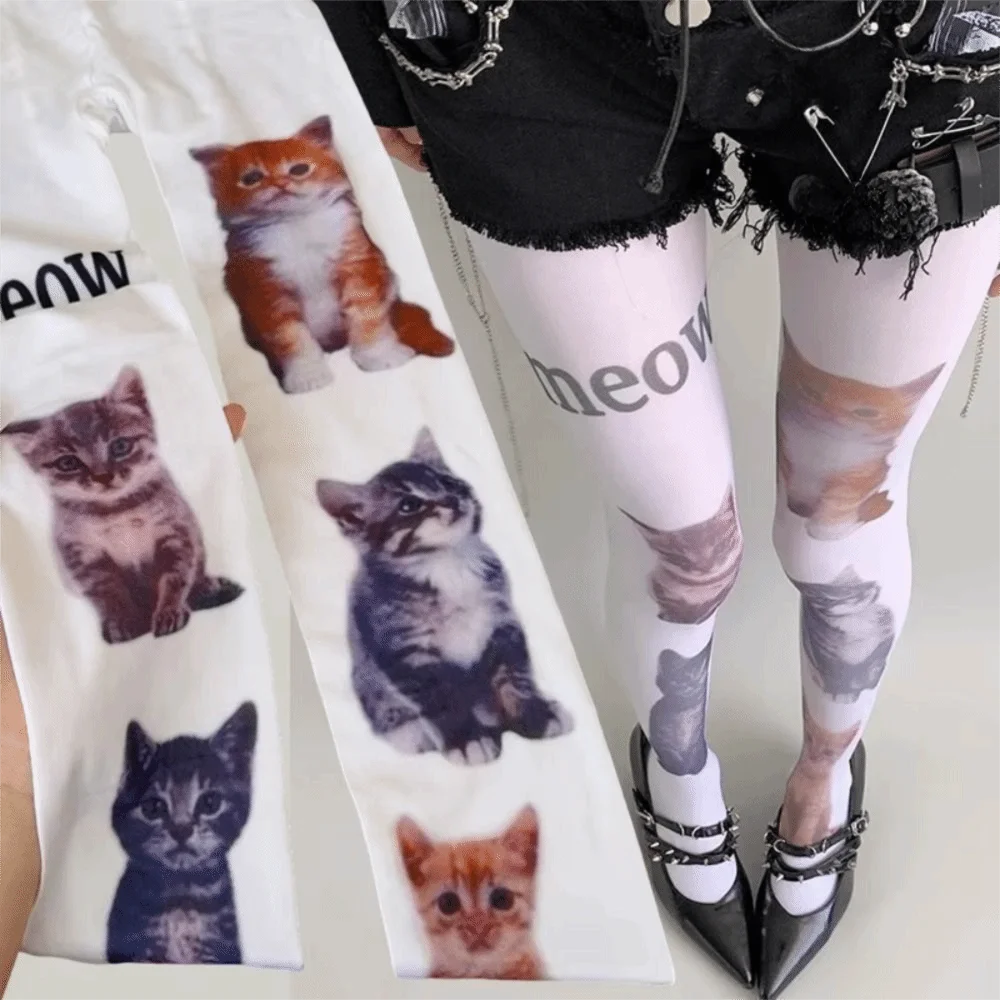 

Милые дышащие колготки с принтом кота, уличная одежда в стиле Харадзюку, длинные носки Y2K, регулируемые гольфы, мода JK