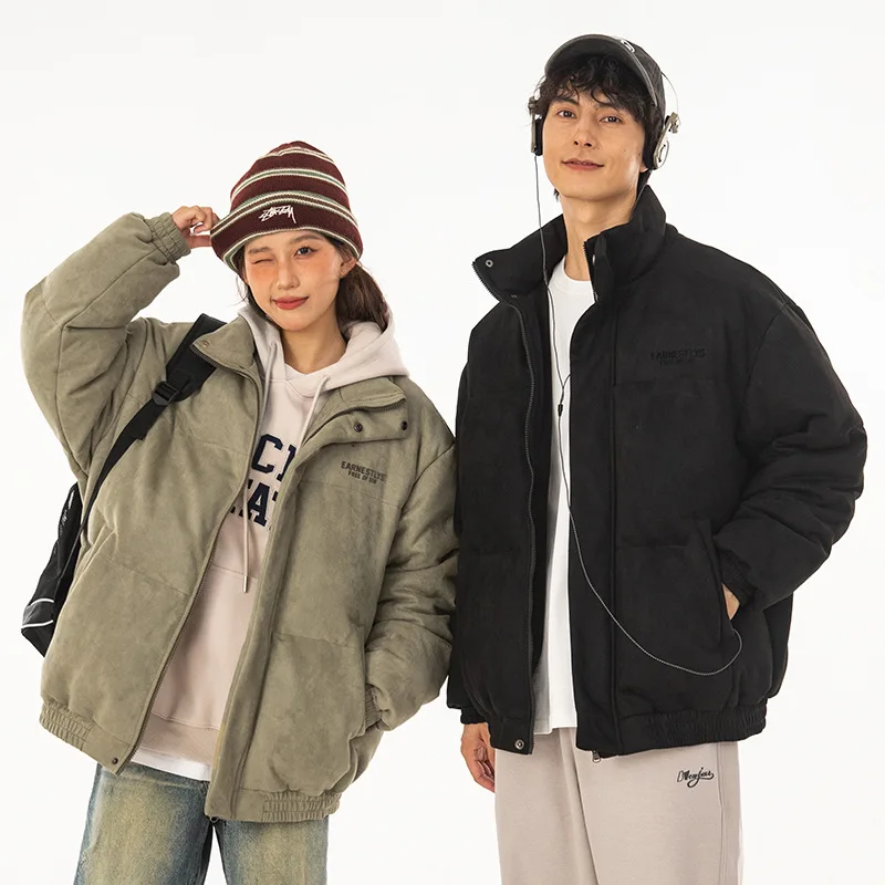 Men's Stand Collar Thickened Puffer Coat Men Women Winter Couples Print Loose Cotton Padded Jacket  ropa de hombre JK-114