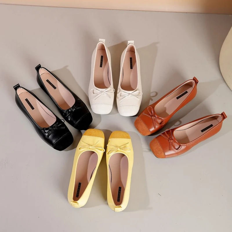 Women's Square Toe Bow Ballet Flats, Plus Size Two Tone Slip on Shoes Summer Casual Office Daily Party Travel Commute Flat Shoes