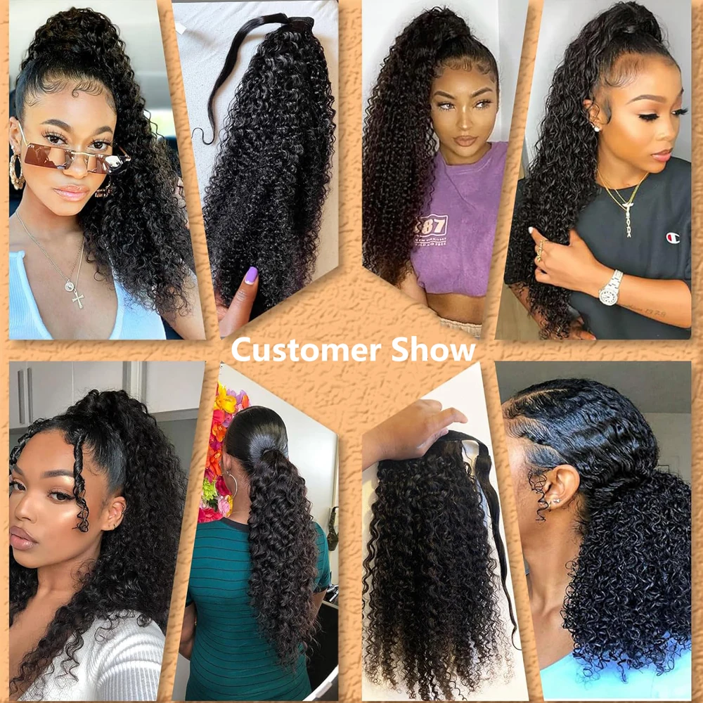 12A Grade Kinky Curly Wrap Around Ponytail Human Hair Ponytail Extension For Women Brazilian Virgin Hair Natural Color