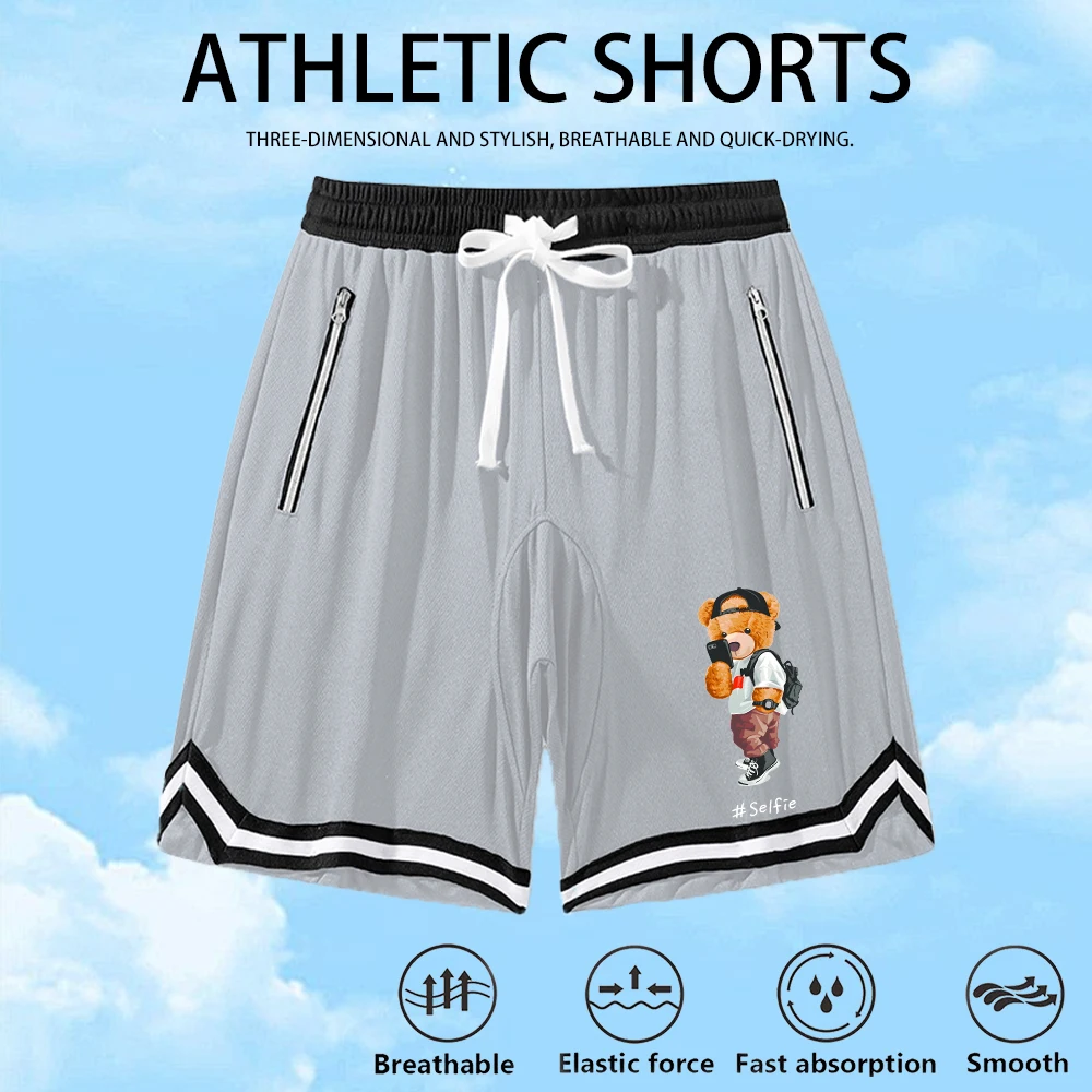

Summer Hot Sale Bear Print Casual Sports Shorts For Men Comfortable Breathable Drawstring Adjustable Knee Length Shorts