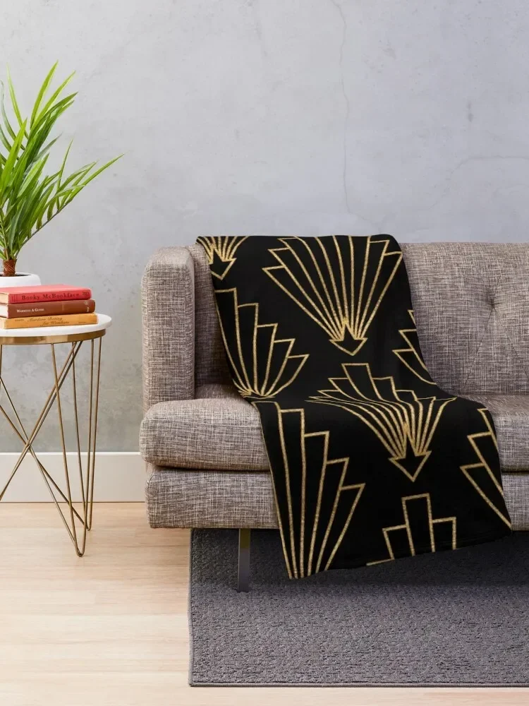 Gatsby deco - origami fans vol 2, black and gold Throw Blanket Shaggy Luxury Brand Decorative Sofa Blankets