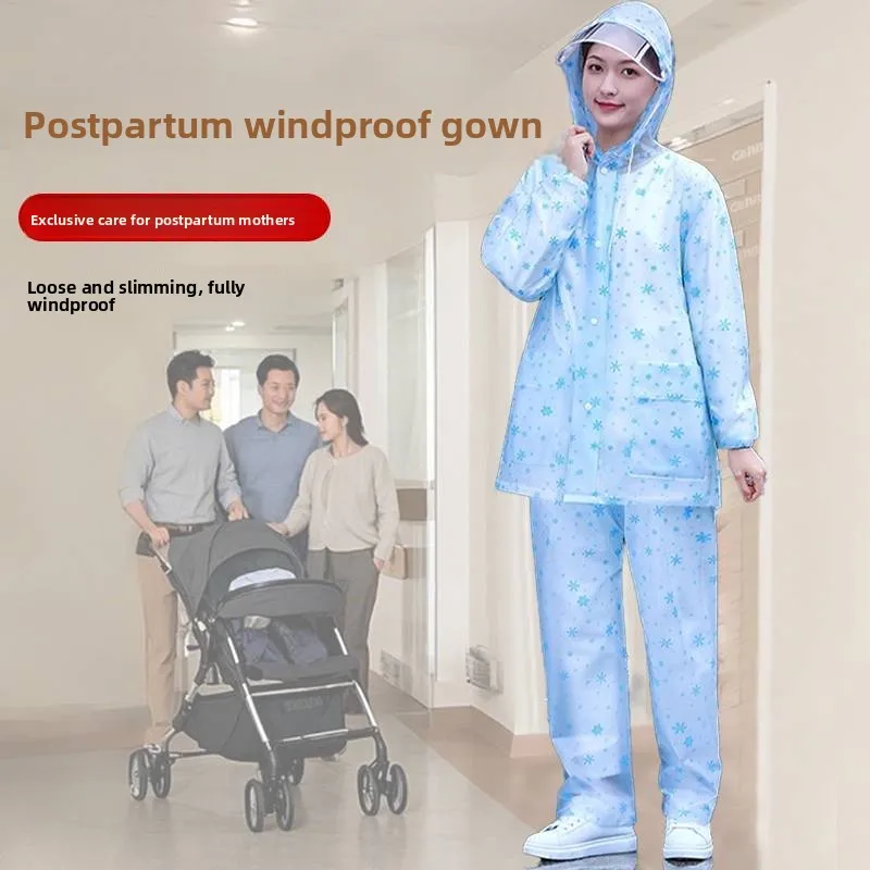 thickened-waterproof-windproof-discharge-suit-full-body-loose-home-clothes-set-for-women-postpartum-non-milking-spring-autumn