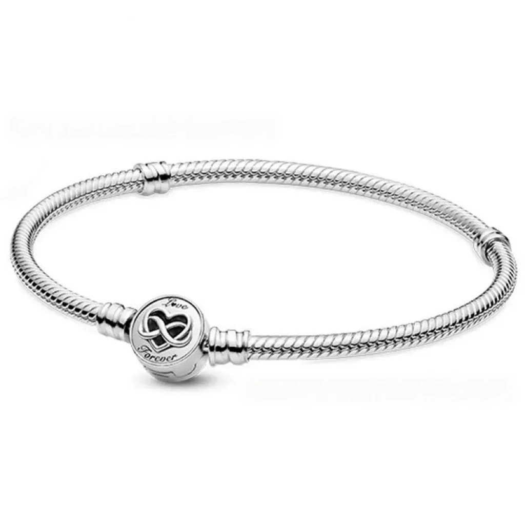 Klassisches Zirkon-Herz-Armband mit Schlangenkette aus S925 Reinsilber mit runden Perlen für Frauen, DIY-Schmuck, besonderes Geburtstagsgeschenk – Detail 3