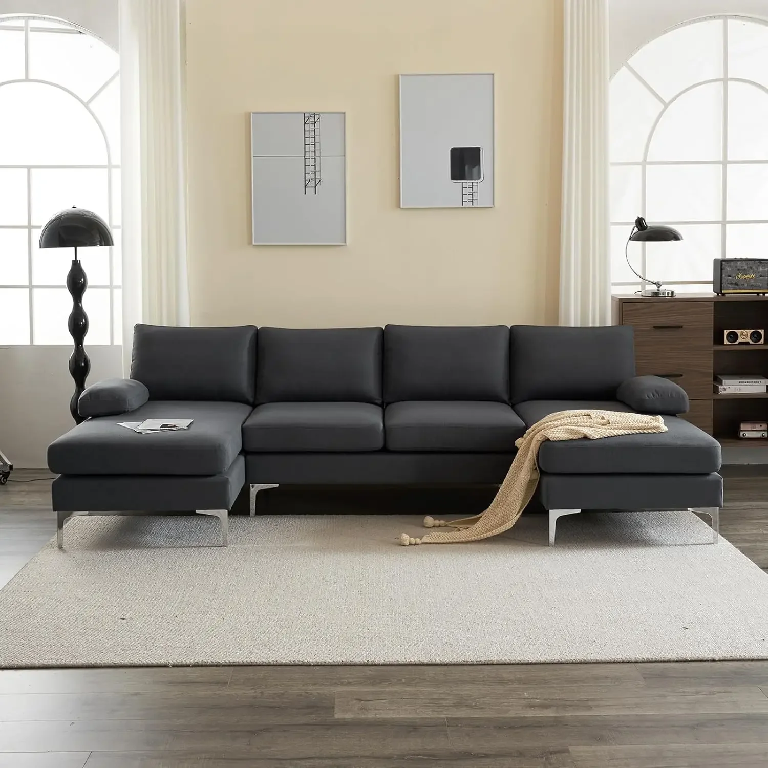 Modern U Shaped Sectional Sofa Couch for Living Room,Large Couch with Double Lounge Chaise for Small Spaces