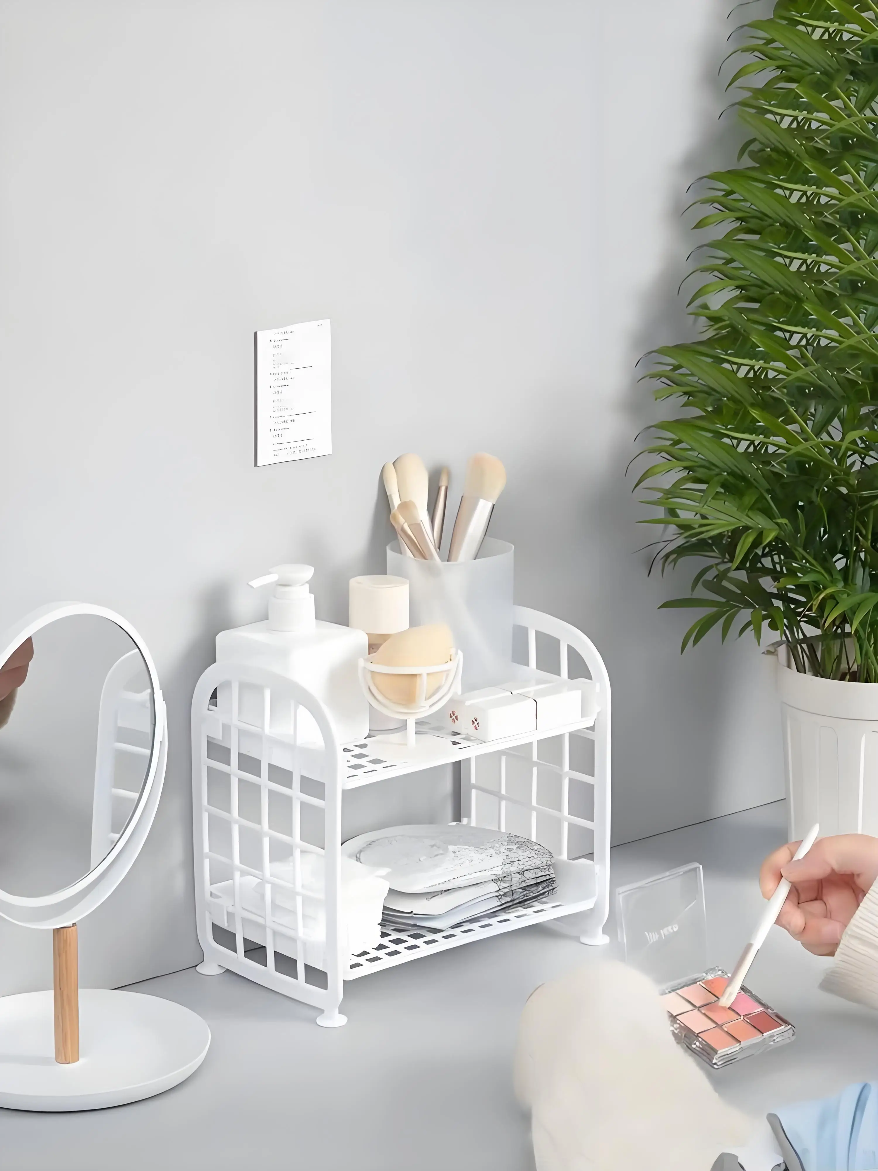 1pc Creative Double-Layer Hollow Plastic Storage Rack Desktop Kitchen Dormitory Organizing Cosmetics Bathroom Ins Storage Rack