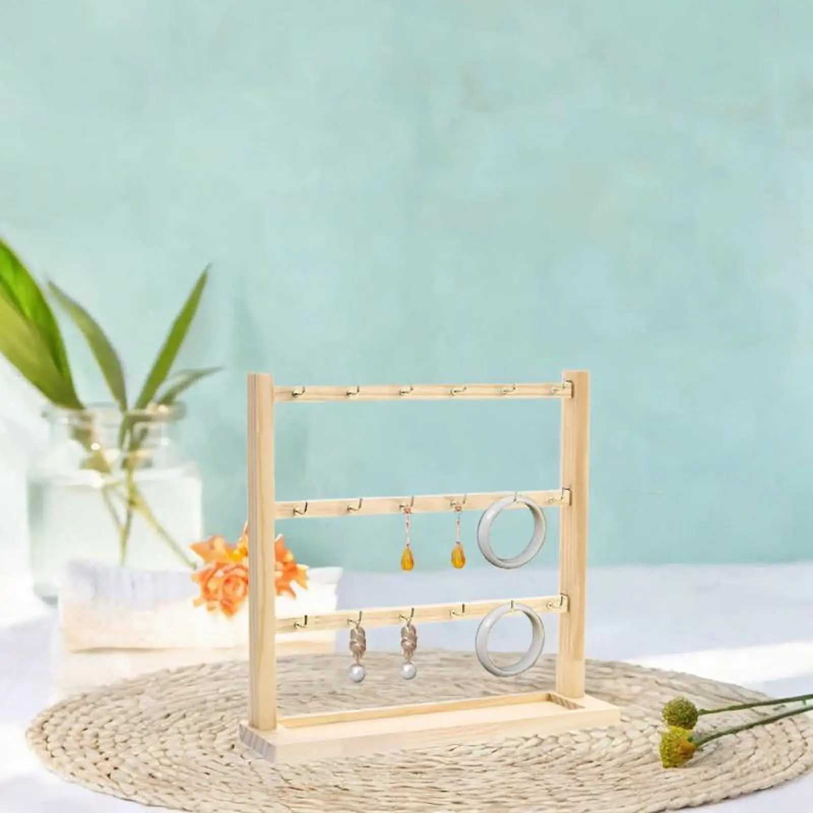 Multipurpose Wooden Jewelry Display Stand Earring Holder Organizer Tray for Exhibition Home Use