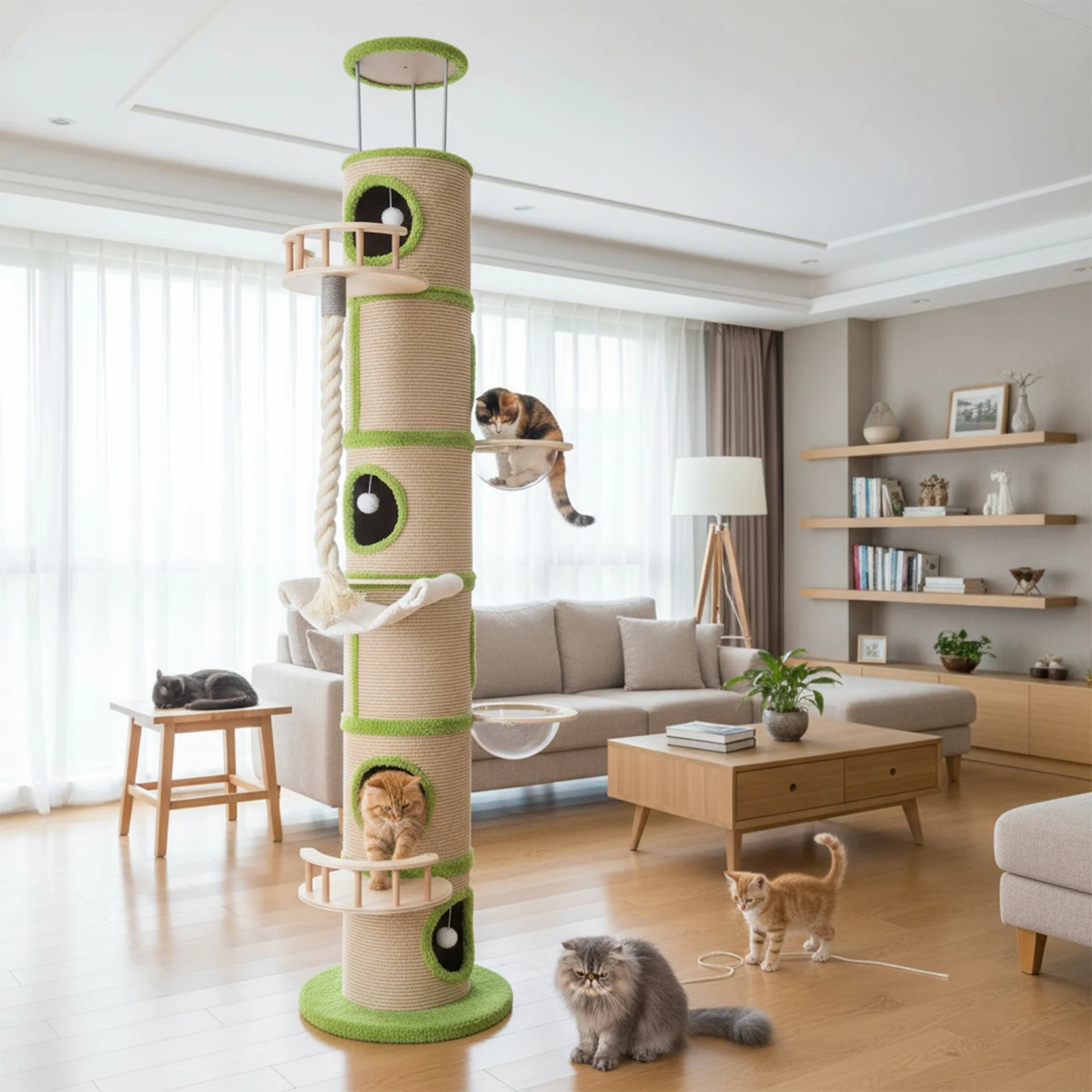 

Большой деревянный кошачий домик с сизалевым когтетрёхом, современная кошачья башня, очень большой кошачий домик-башня для взрослых домашних кошек