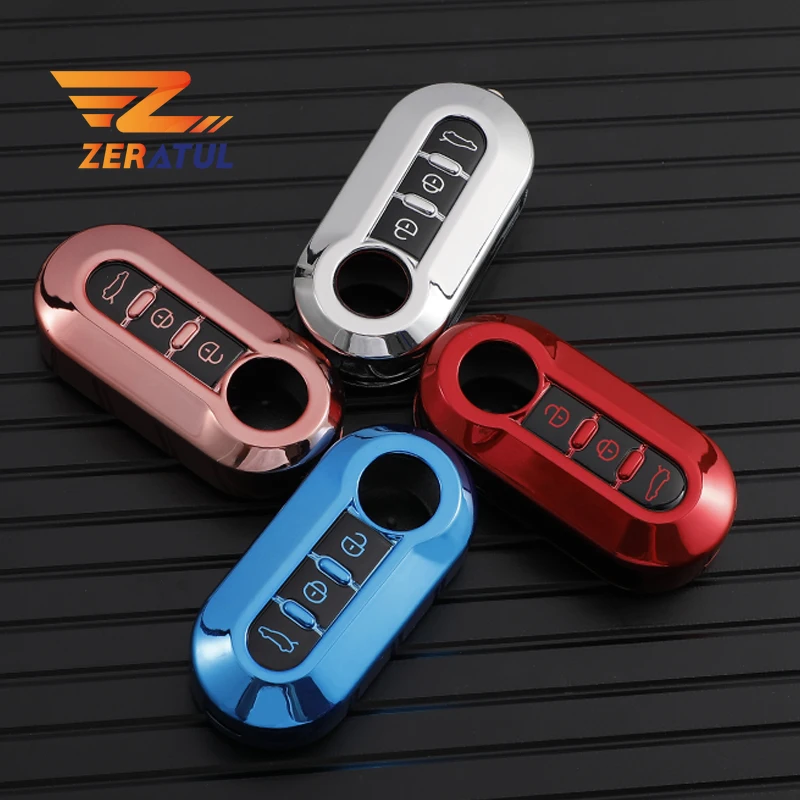 Soft TPU 3 Buttons Car Flip Folding Key Case Cover for Fiat 500 Remote Key Shell Holder Protecor Keychain Accessories