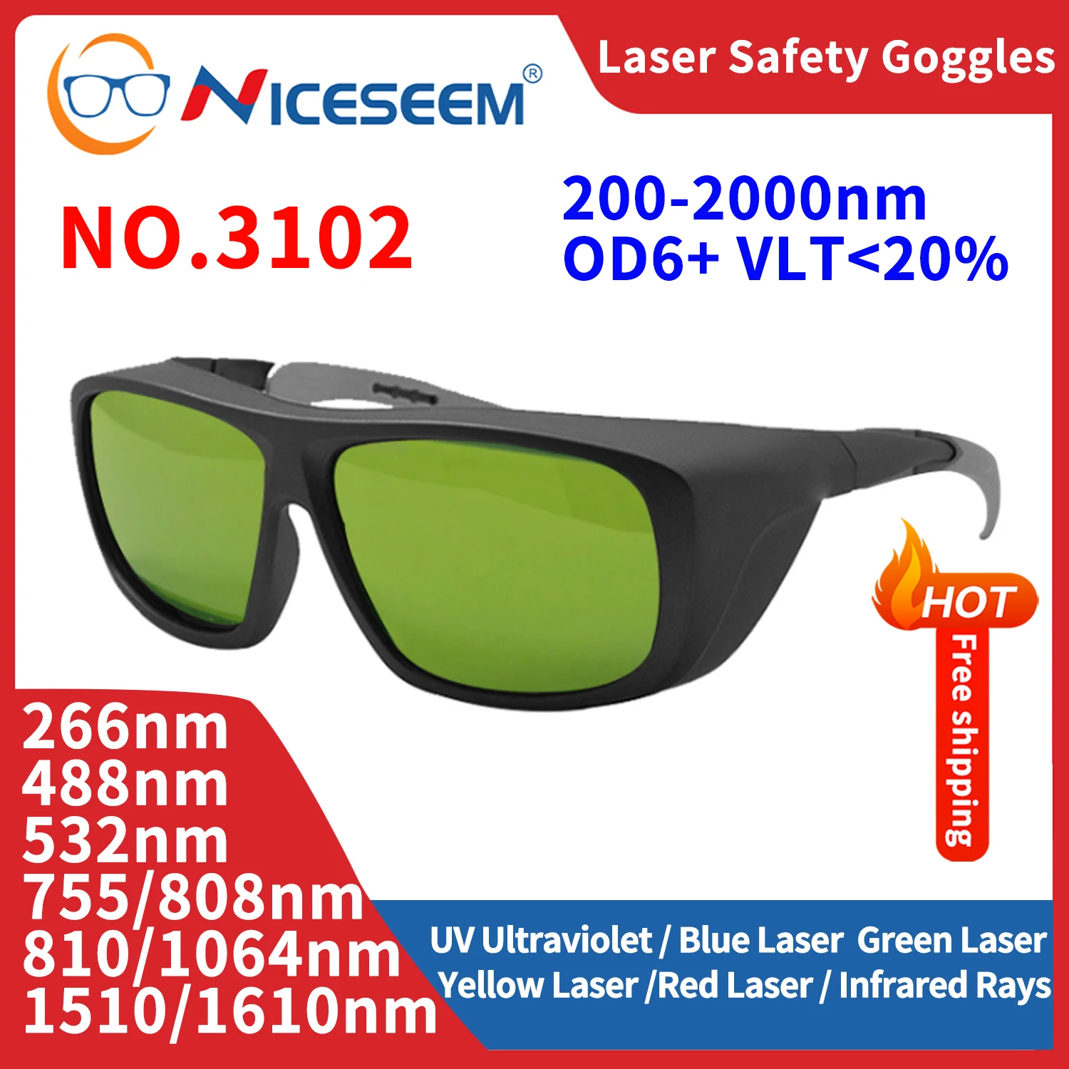 Glasses Protection X Rays Safety Goggle Eye Protective UV IPI IR IPL FPV 200-2000nm 1064 532nm All Wavelength Hair Removal