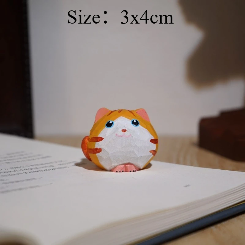 Handmade Wood Carved Cat Ball Miniatures Cute Kitten Ornament Office Workstation Computer Desk Decor Home Table Decor Craft Gift