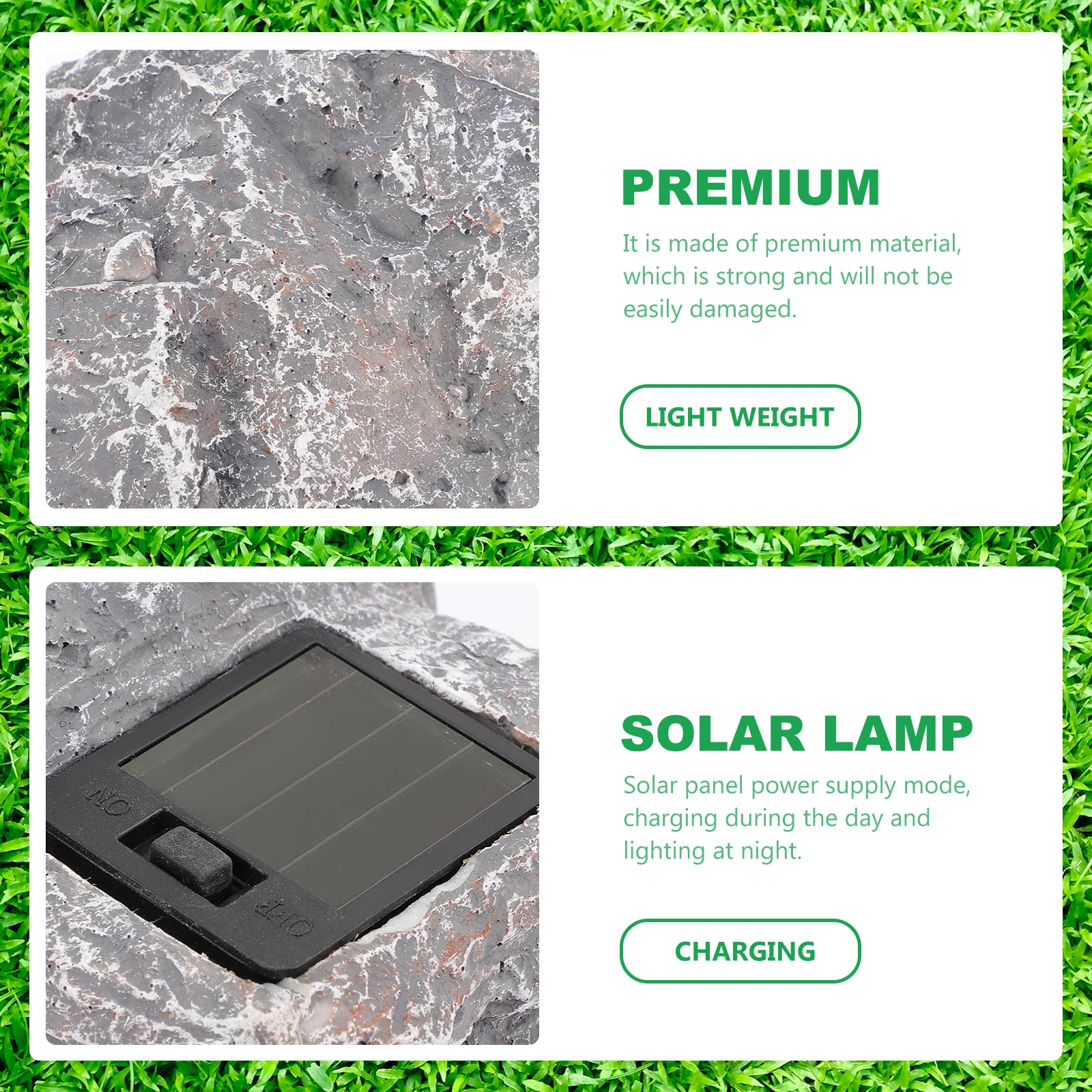 

Outdoor Solar Lanterns Stone Lamp Powered Garden Lights Decorate Grey Resin Lighting