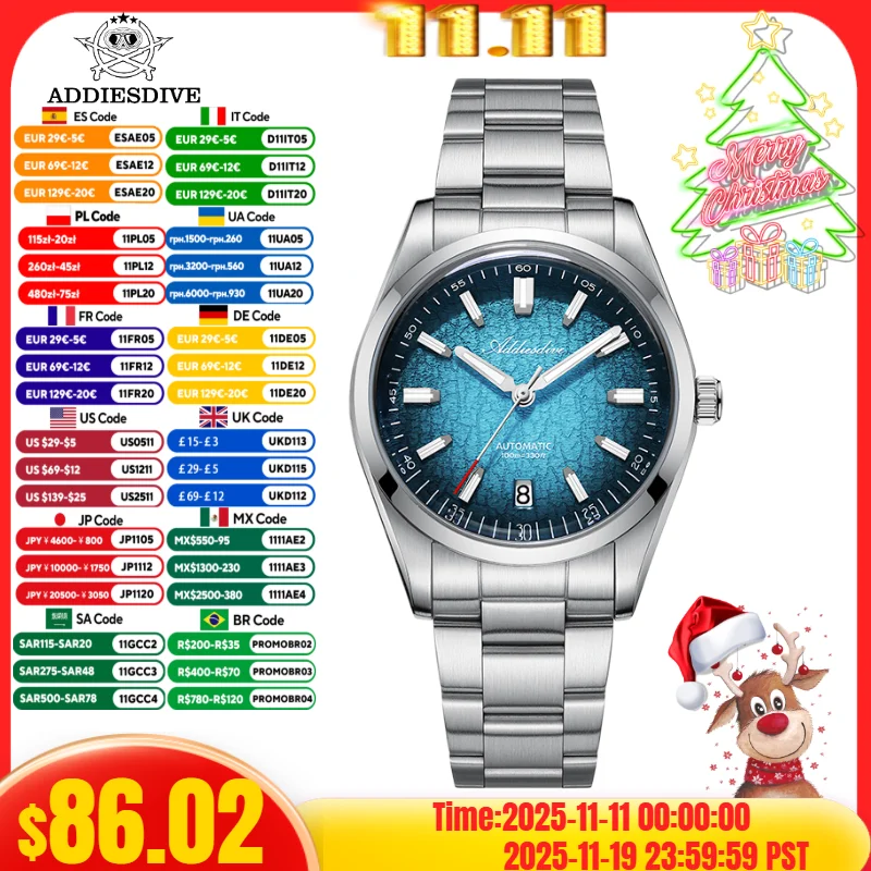 

ADDIESDIVE 39mm Men Watch Diving 100m WaterproofBGW9 Super Luminous 316L Stainless Steel 8215 Automatic Mechanical Watch AD2531