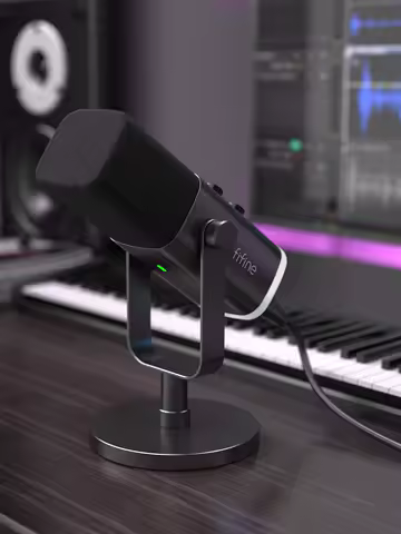 FIFINE USB/XLR Dynamic Microphone with Touch Mute Button,Headphone jack,I/O Controls,for PC PS5/4 mixer,Gaming MIC Ampligame AM8