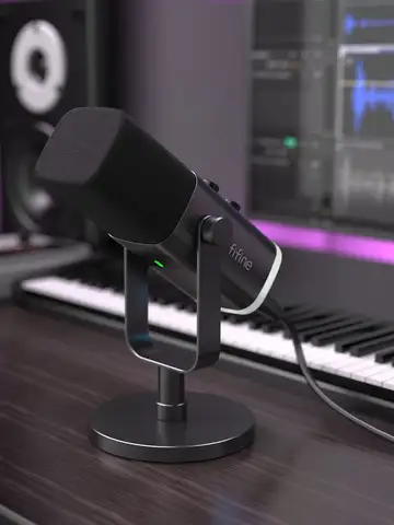 FIFINE USB/XLR Dynamic Microphone with Touch Mute Button,Headphone jack,I/O Controls,for PC PS5/4 mixer,Gaming MIC Ampligame AM8