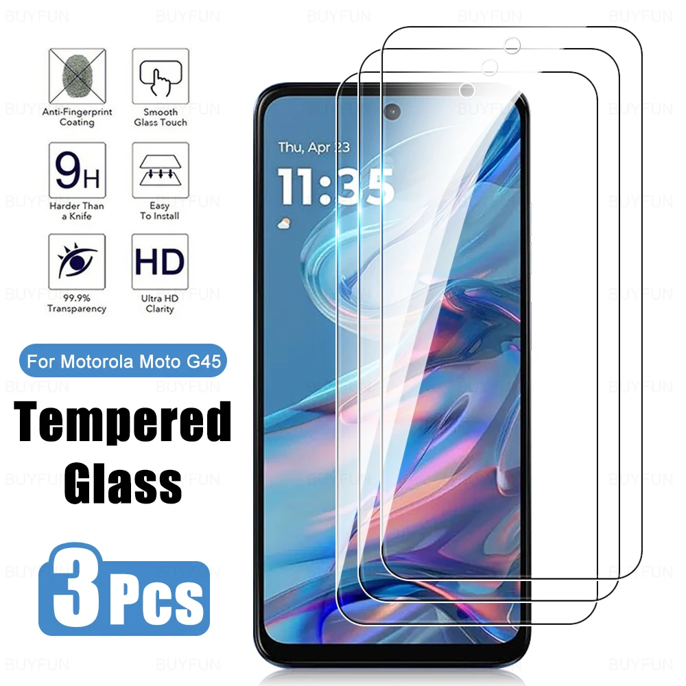 MotoG45 3Pcs 9H Tempered Glass For Motorola Moto G45 2024 Clear Front Protective Film G45Moto G 45 45G 6.5'' Screen Protector