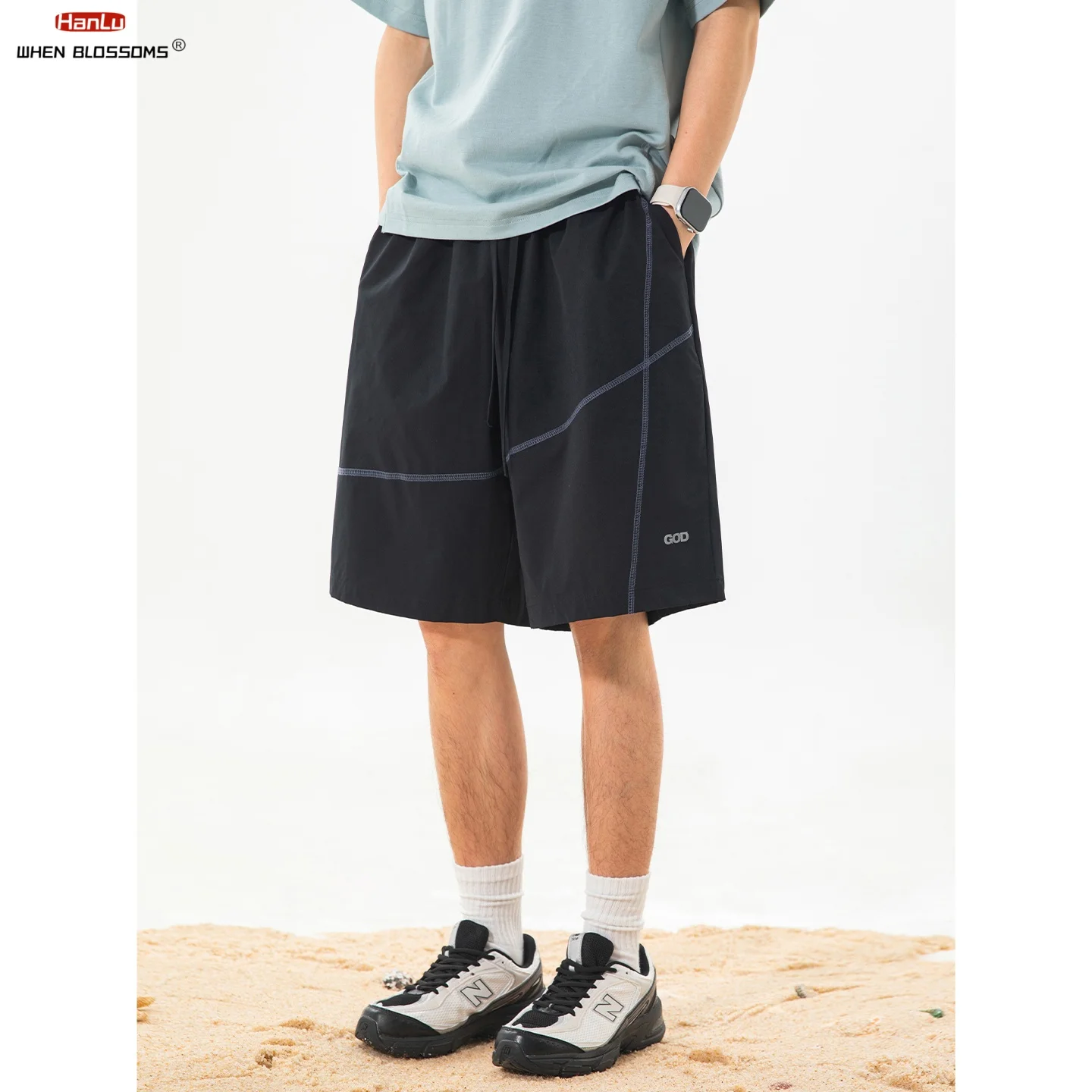 

Мужские спортивные шорты для бега на открытом воздухе 2026 года с контрастной строчкой, дышащие, легкие, светоотражающие, 5-дюймовые, для пляжа и повседневной носки