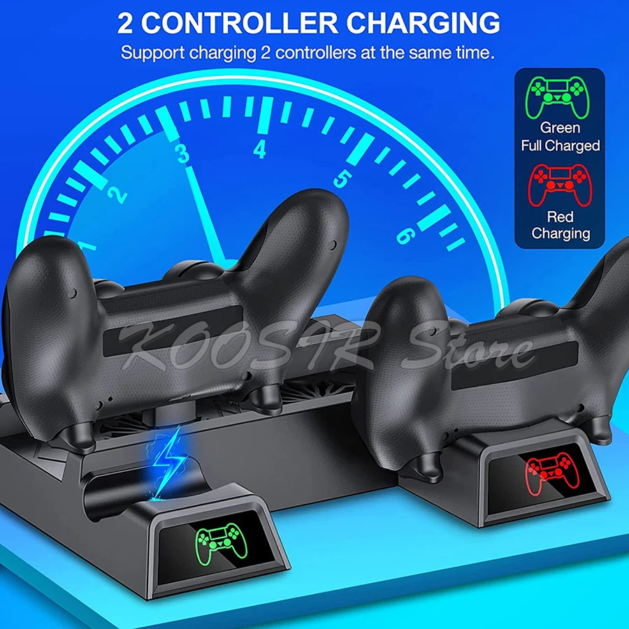 Vertical Cooling Stand For Sony Playstation 4 Slim PS4 Pro Console With 2 Dualshock 4 Controller Charge Station 12 Games Bracket
