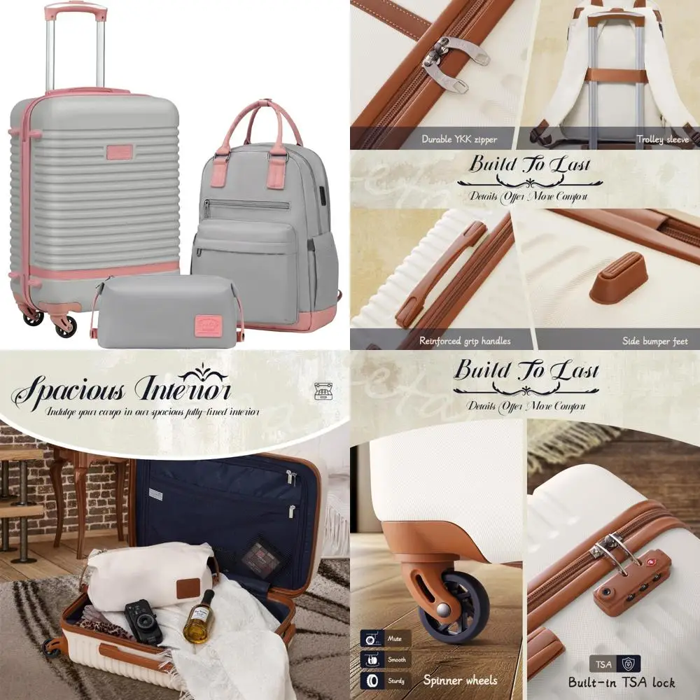 Juego de equipaje de 3 piezas para viaje de mano con cerradura TSA, ruedas giratorias, carcasa dura y diseño liviano en gris