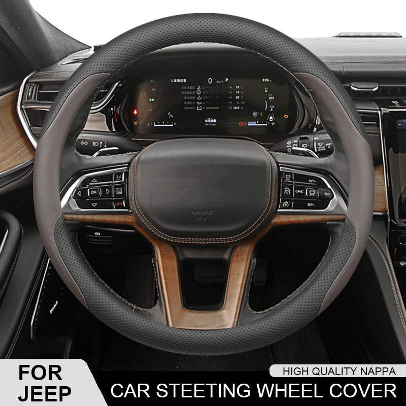 

For Jeep Grand Cherokee XJ Renegade Compass Wrangler JK TJ Patriot SRT Trail Hawk Leather Car Steering Wheel Cover Accessories