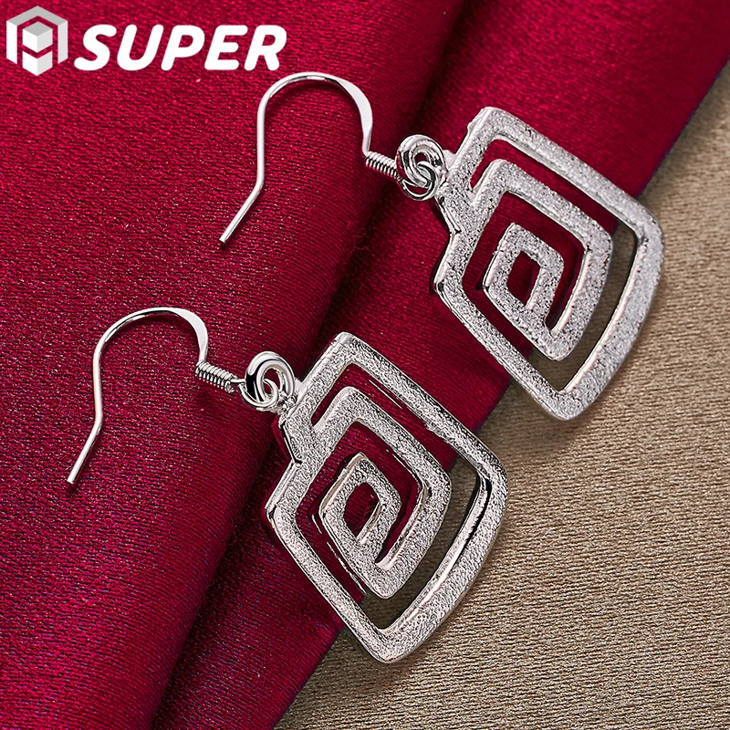 

925 Sterling Silver Square Thread Drop Earrings Charm Women Jewelry Fashion Wedding Engagement Party Gift