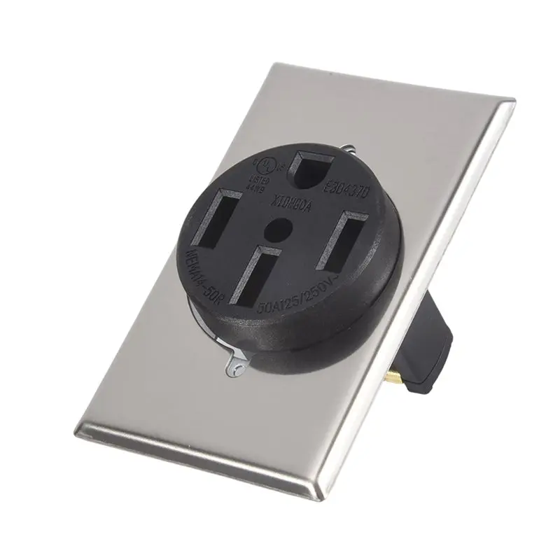 NEMA14-50 Outlet By Industrial Grade For Even Safer, No Overheating Or Melting, Silver EV Charging 50Amp 125/250V Receptacle