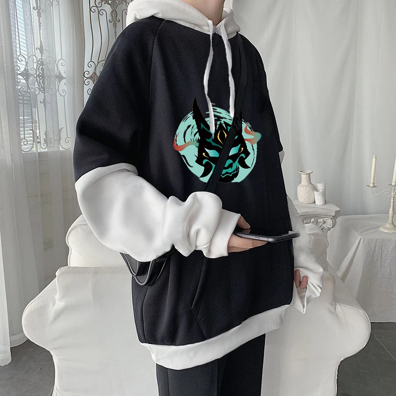 Genshin Impact Harajuku Game Hoodies Men Xiao Mask Fangs Aesthetic Print Sweatshirt Long Winter Plus Size Streetwear Pullover