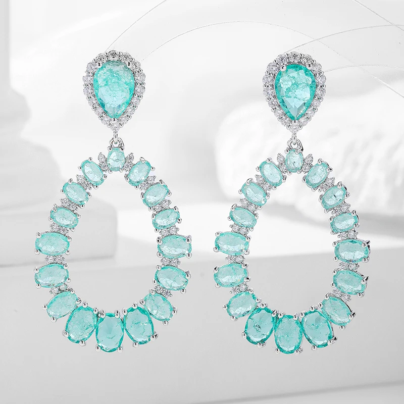 

SENYU Brand 2025 Hot Gradient Egg CZ Stone Design Water Drop Earrings High Quality Party Large Earrings Wedding Party Jewelry