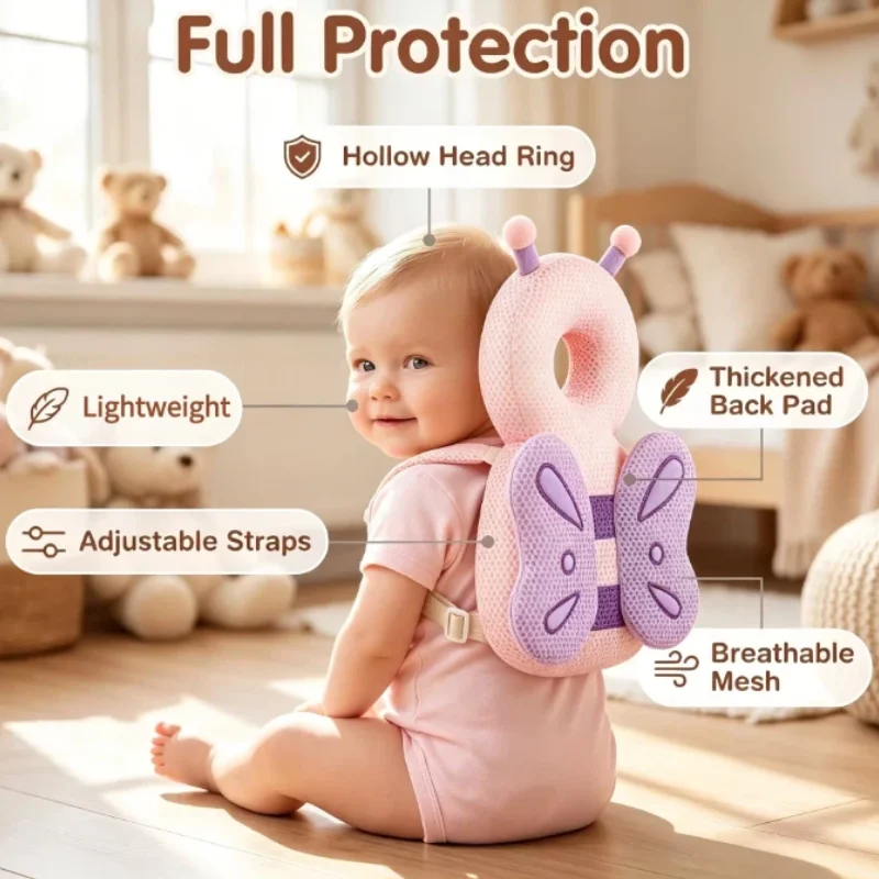 Toddler Baby Head Protector Backpack Anti-fall Pillow Safety Pad Cushion Crawling Walking Back Corner Edge Prevent Injured