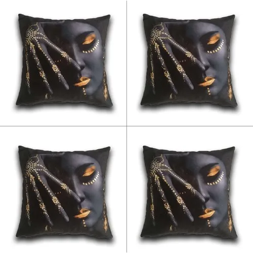 Drop Toys 4'lü Women Figured Digital Printed Black Cushion Pillow decorate Case 45x45 Cm.