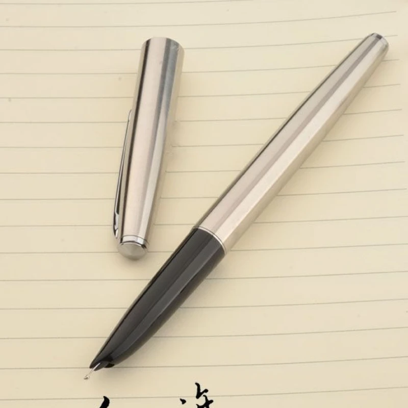 BALAOYE All Stainless Steel Fountain Pen Double Layer Nib 2.5mm High-end Stationery Art M B Pen Luxury Practice Calligraphy Pen