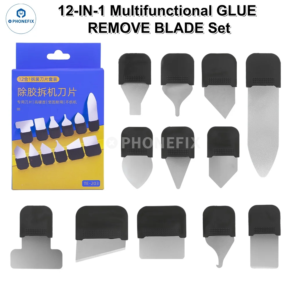 

12PCS Metal Steel Blade Kit for iPhone Laptop Remove Glue Chip Screen Battery Separating CPU IC Tin Planting Repair Hand Tools