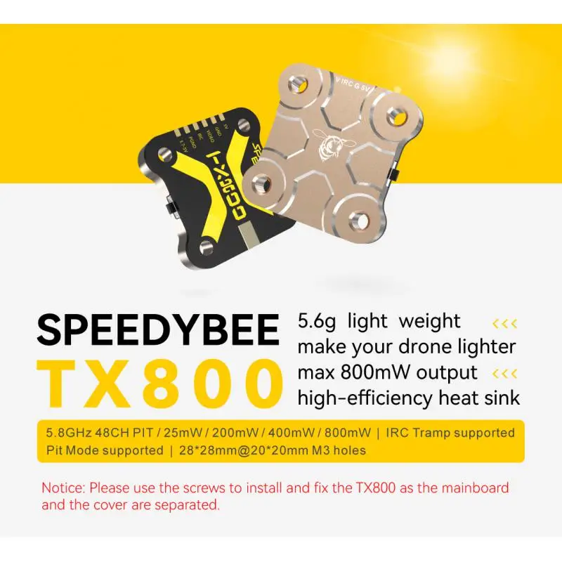 

Speedybee Tx800 Vtx 5,8g 48ch Pitmode 25mw/200mw/400mw/800mw Выход передатчик дальнего действия Tramp поддержка для Rc Fpv гоночного дрона