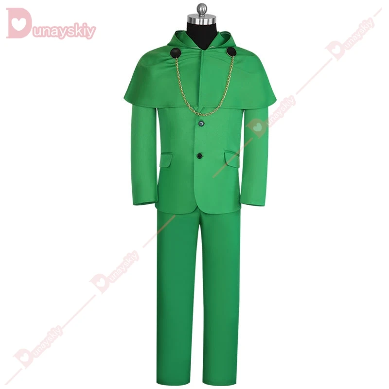 Comic Film Victor Doctor Cosplay Dooms Evil Ecientist Costumes Mens Green Suit Cape Halloween Party Roleplay Fancy Outfit