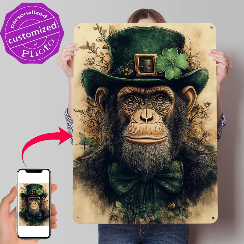 Vintage Chimpanzee Leprechaun Tin Poster Customized Wall Art Retro Vintage Metal Signs for Fans Room Apartment Decoration Decor