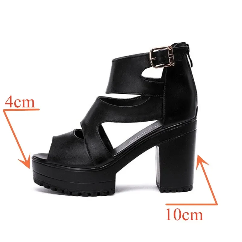 Small Size 32-43 Elegant Chunky Platform Shoes Women Summer 2024 Black Leather Block High Heels Gladiator Sandals Office Mother