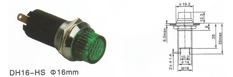 ZS55 Rood/Groene Knop 2 Pin 16Mm Dia Lampje 16Mm Pilot Light