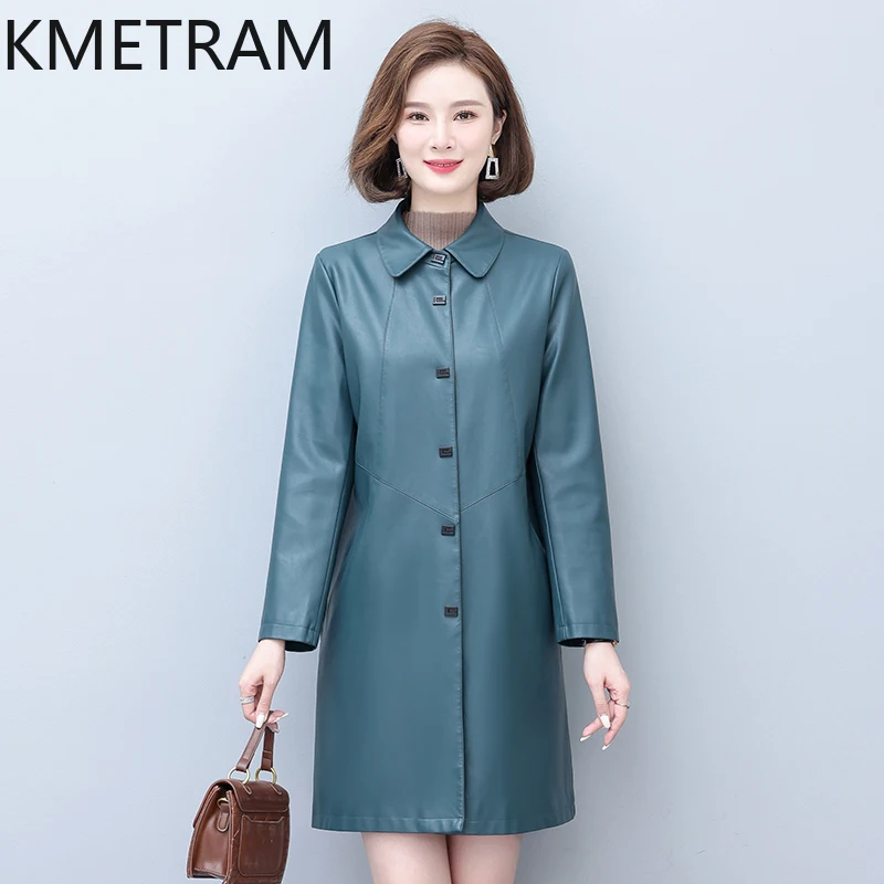 KMETRAM-Veste mi-longue en cuir de mouton véritable pour femme, vêtements coréens polyvalents, coupe couvertes, automne 2024