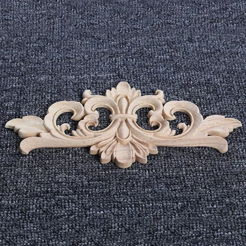 Wood Appliques And Onlays Natural Furniture Wall Door Woodcarving Decorative Long Flower Wooden Figurines Crafts Corner Frame